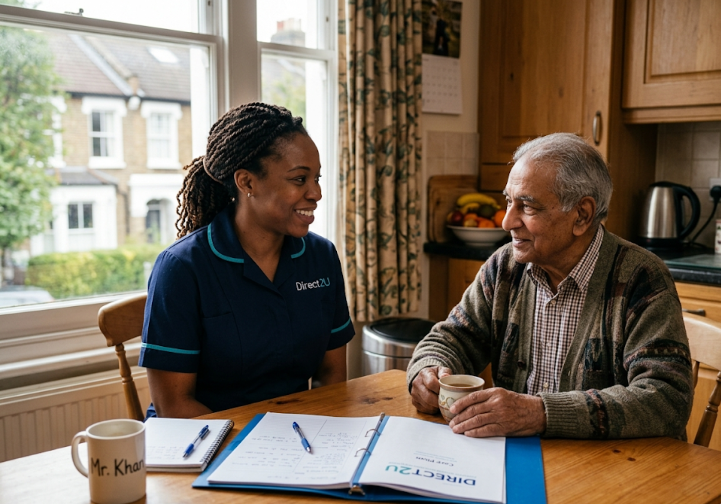 Direct2U care worker and client β why families choose Direct2U for home care in Enfield